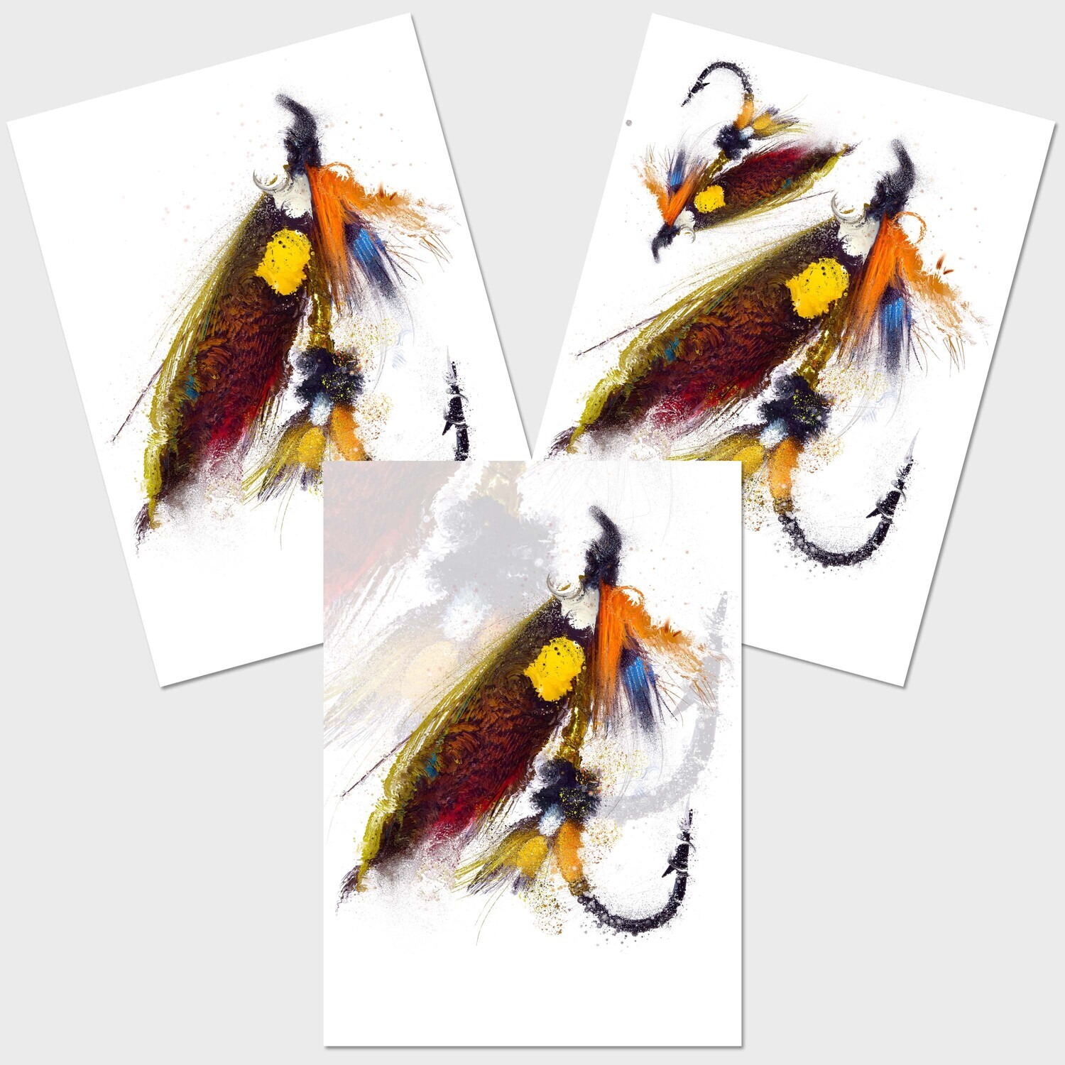 Dunkeld Fishing Fly Series - Luxury Fishing Art Greetings Cards A5 (8.3&quot;x5.8&quot;) 3 Pack