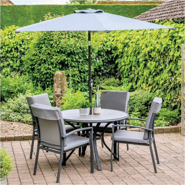 TURIN 4 SEAT DINING SET WITH 2.5M PARASOL RRP £929
