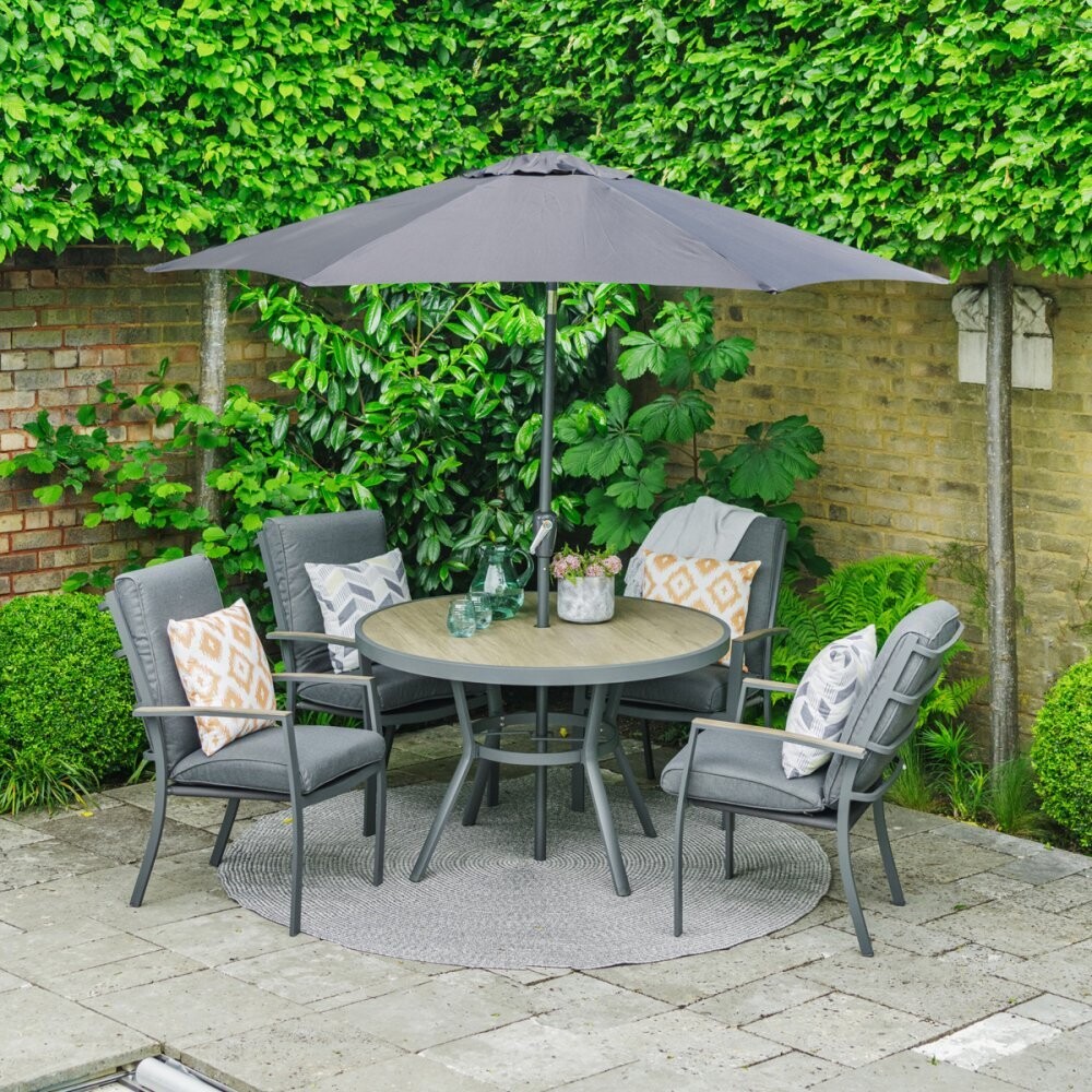 Monza Four Seat Set With Highback Armchairs And 2.5 Metre Parasol