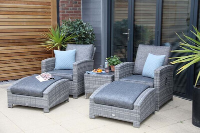 IRIS DUAL RECLINING SET WITH SIDE TABLE AND FOOTSTOOLS
