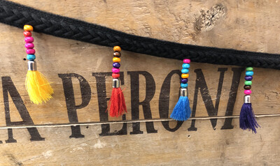 Passamaneria Bordo Nero con Nappine Multicolor e Perline In Legno 