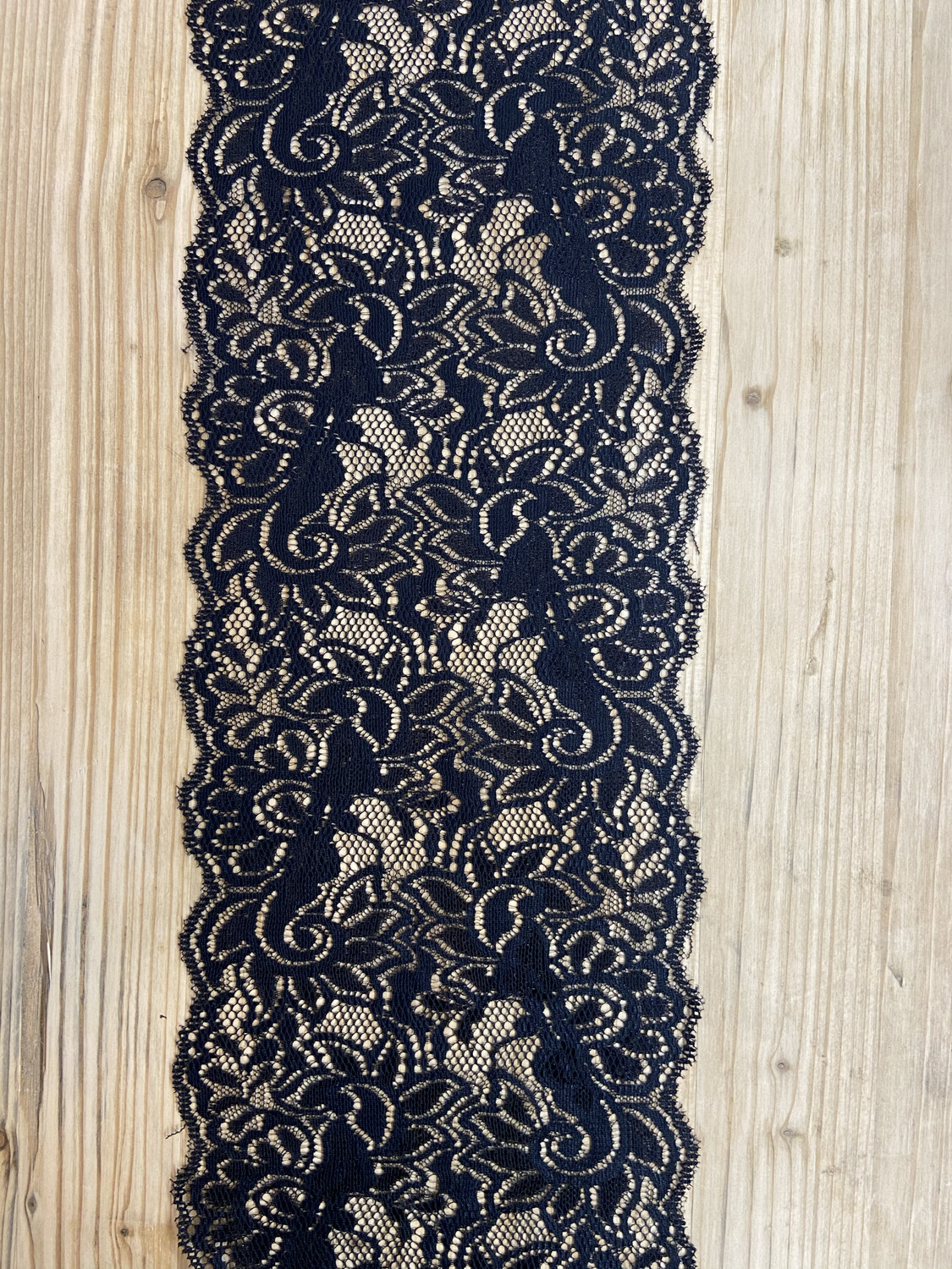 Pizzo Elasticizzato 15 cm, Colore: Nero