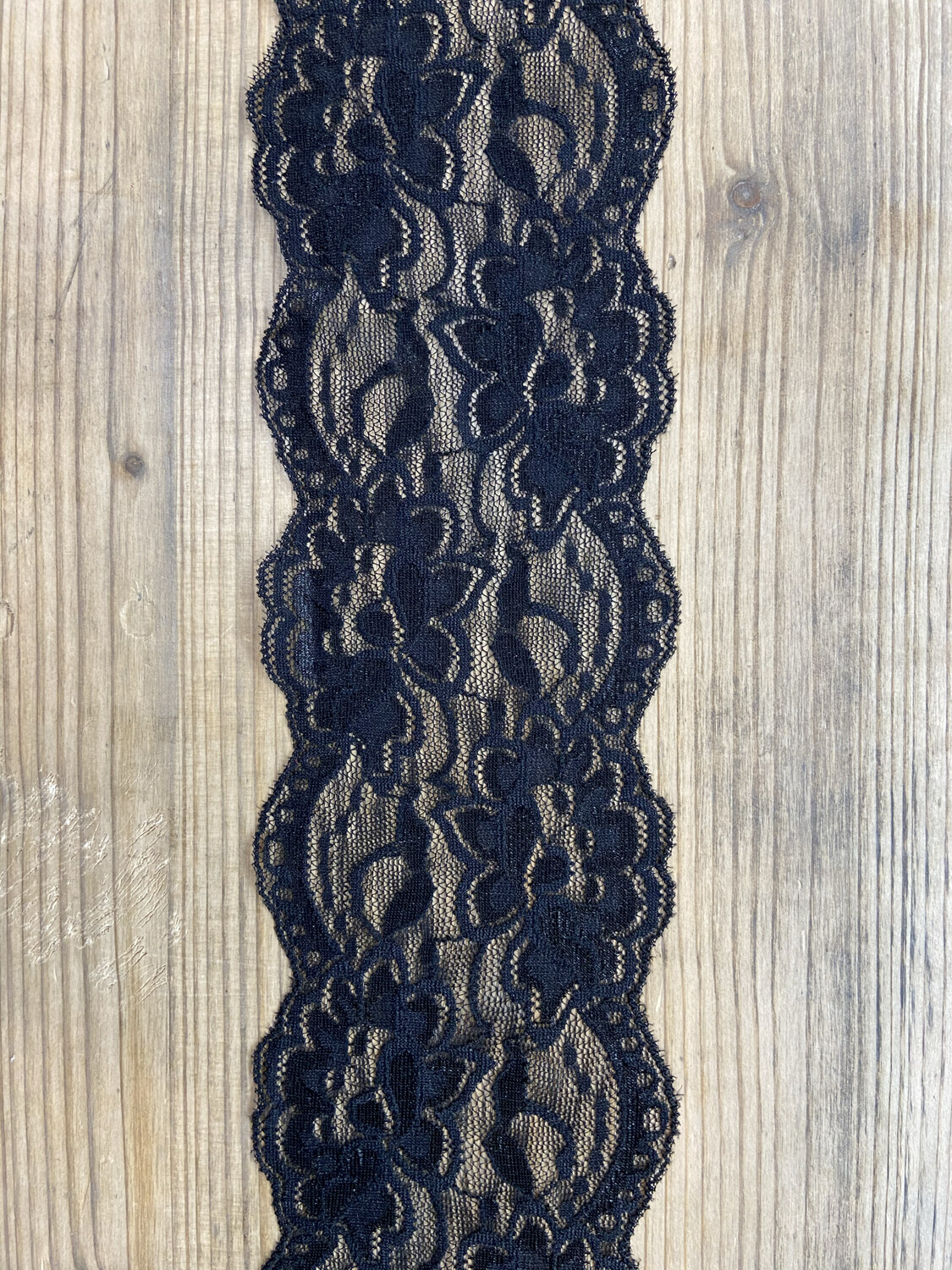 Pizzo Elasticizzato 6 cm, Colore: Nero