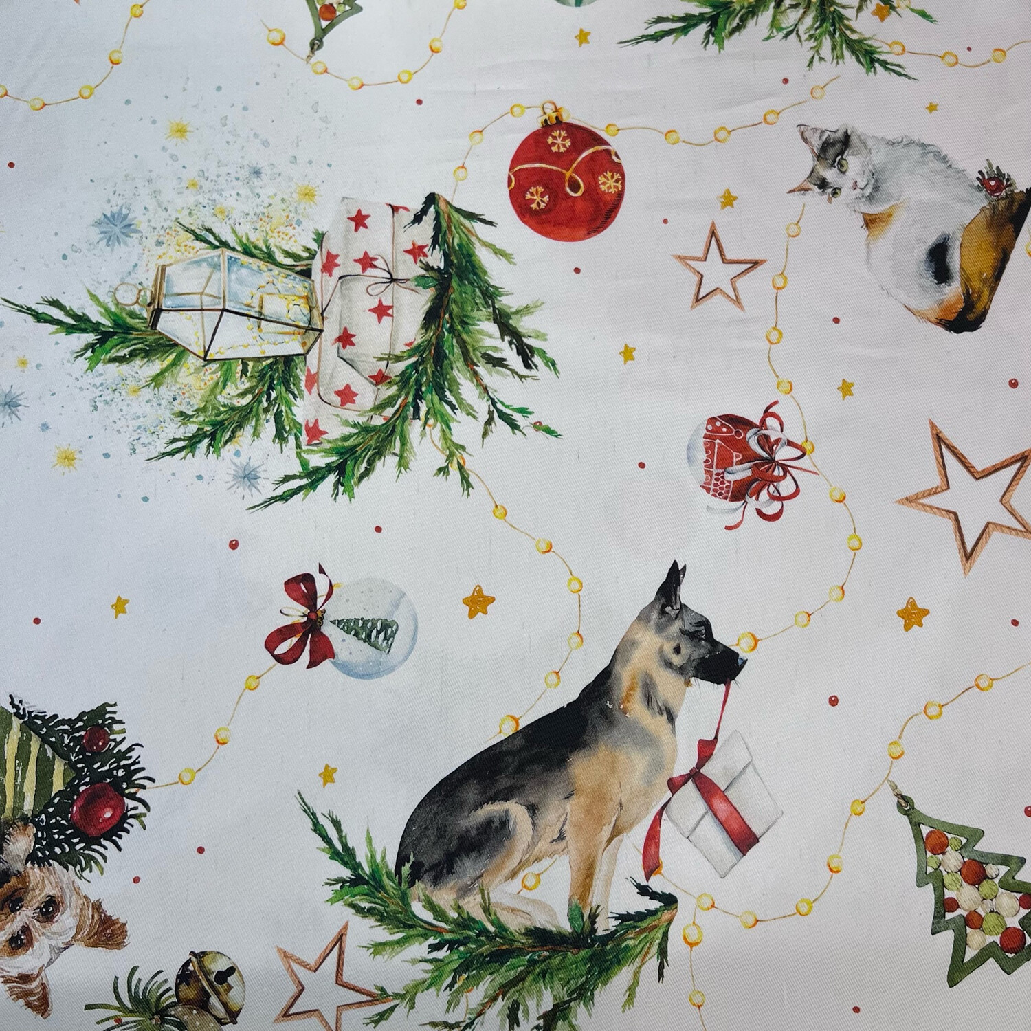 Cotone Tovagliato Natalizio  h160cm, Colore: Cani e Gatti Natale