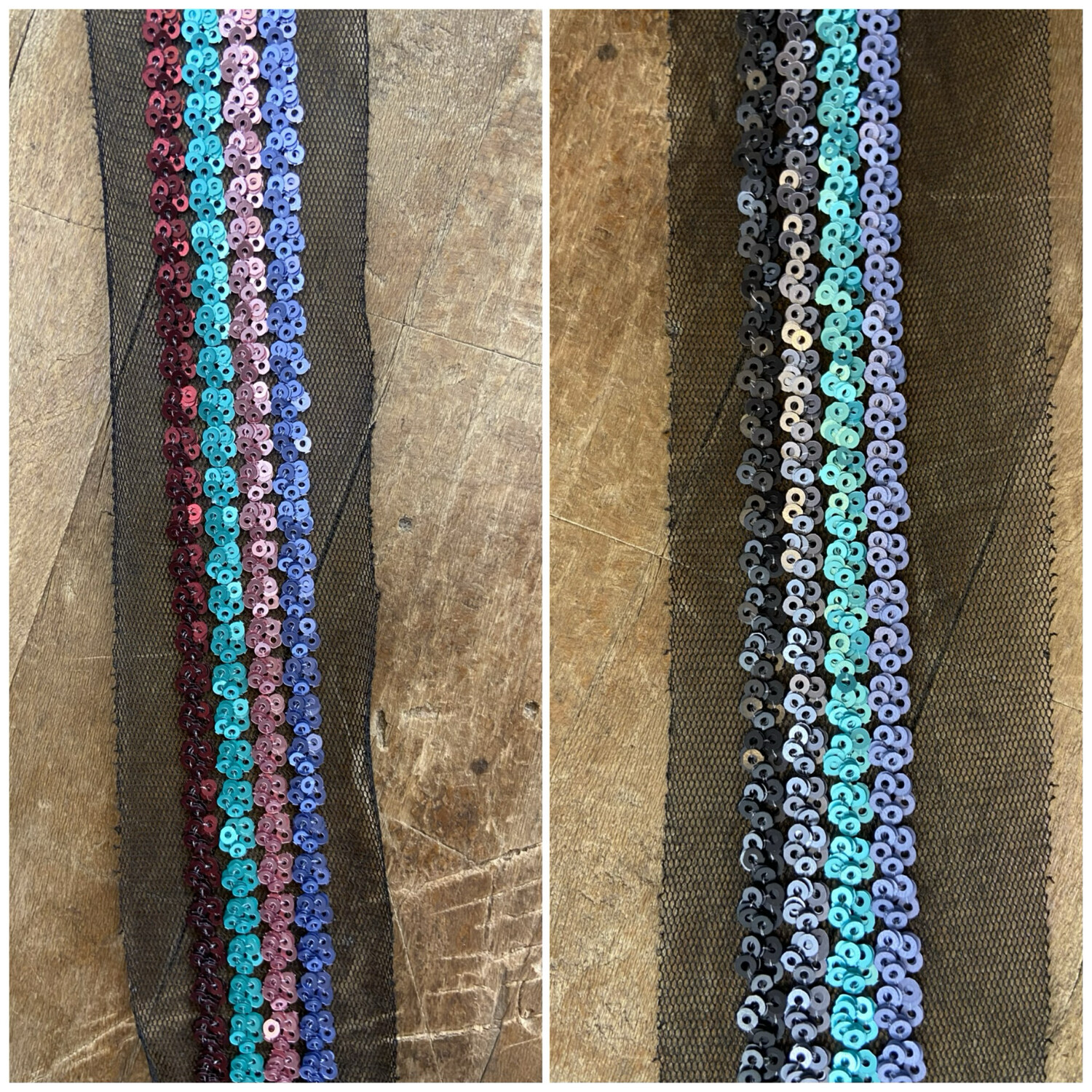 Bordo Paillettes Quattro Colori su Tulle Nero