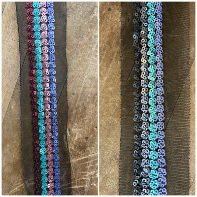Bordo Paillettes Quattro Colori su Tulle Nero