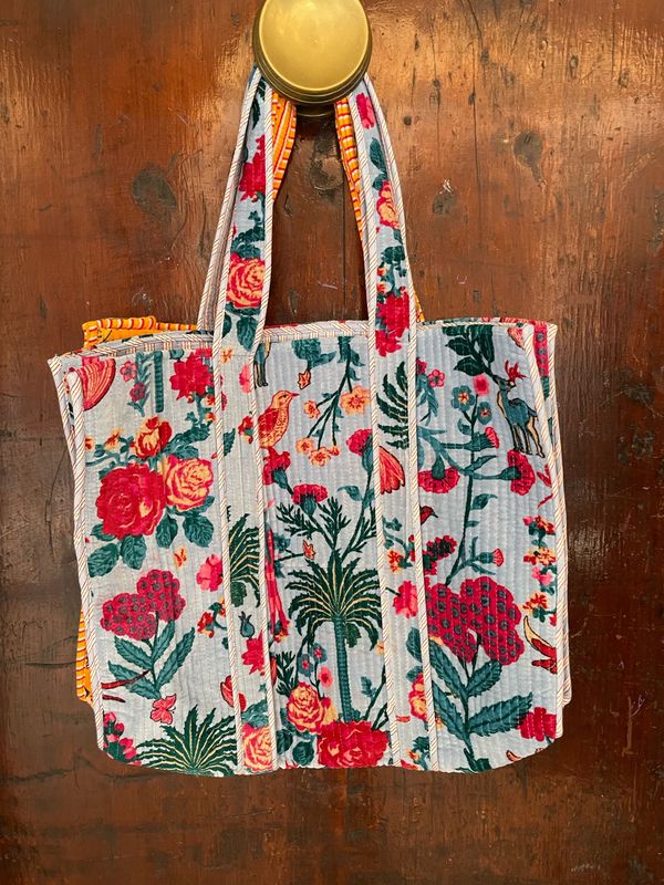 Tote Bag Indiane Velluto Azzurro Polvere