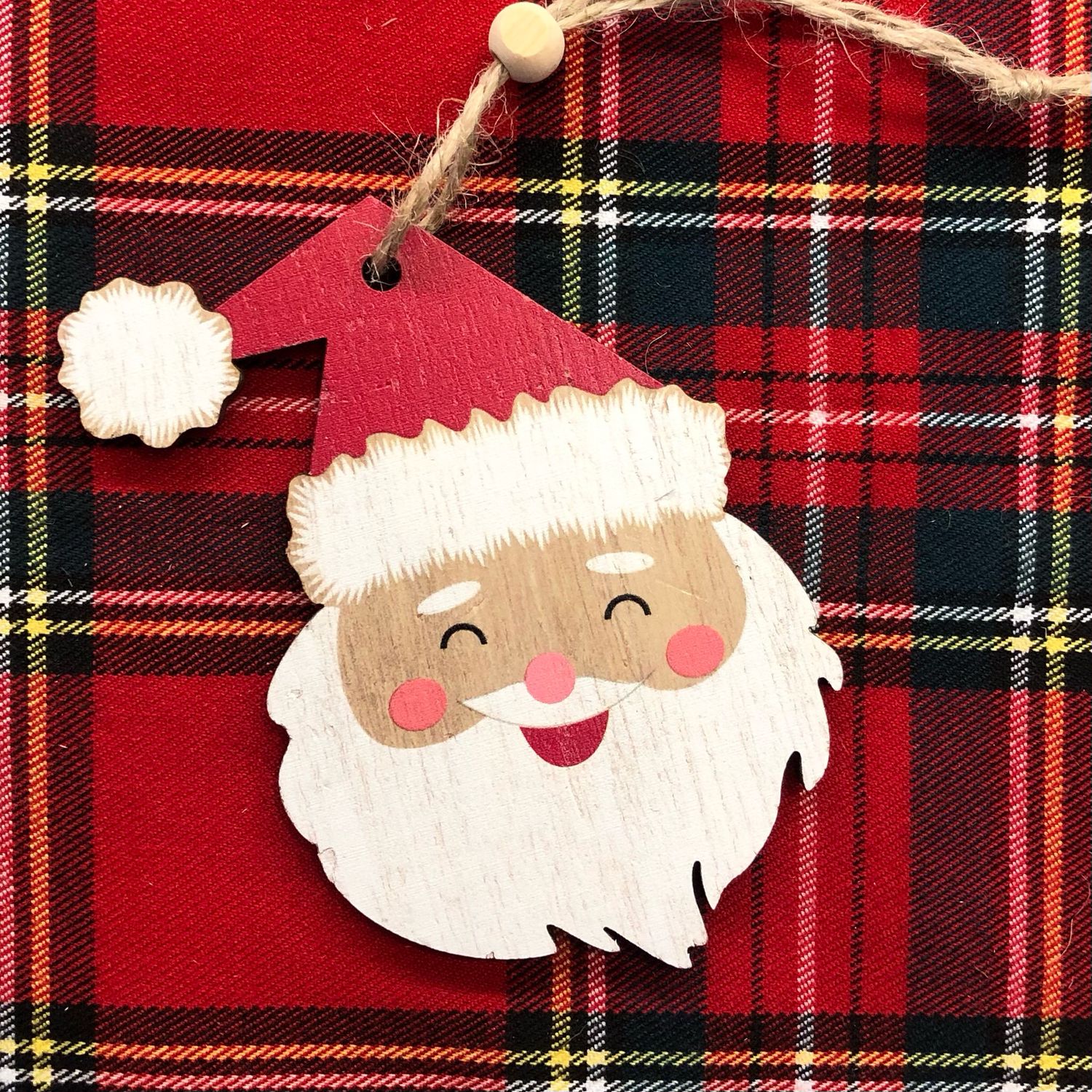 Addobbi Faccia Babbo Natale Sorridente in Legno