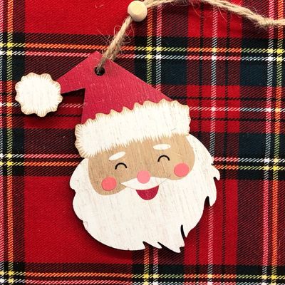Addobbi Faccia Babbo Natale Sorridente in Legno