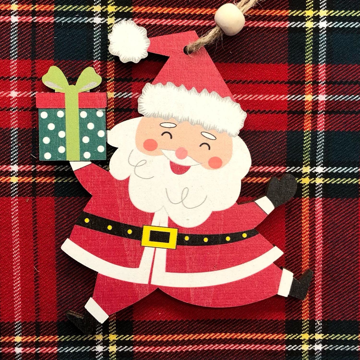 Addobbi Babbo Natale con Pacchetto Regalo in Legno