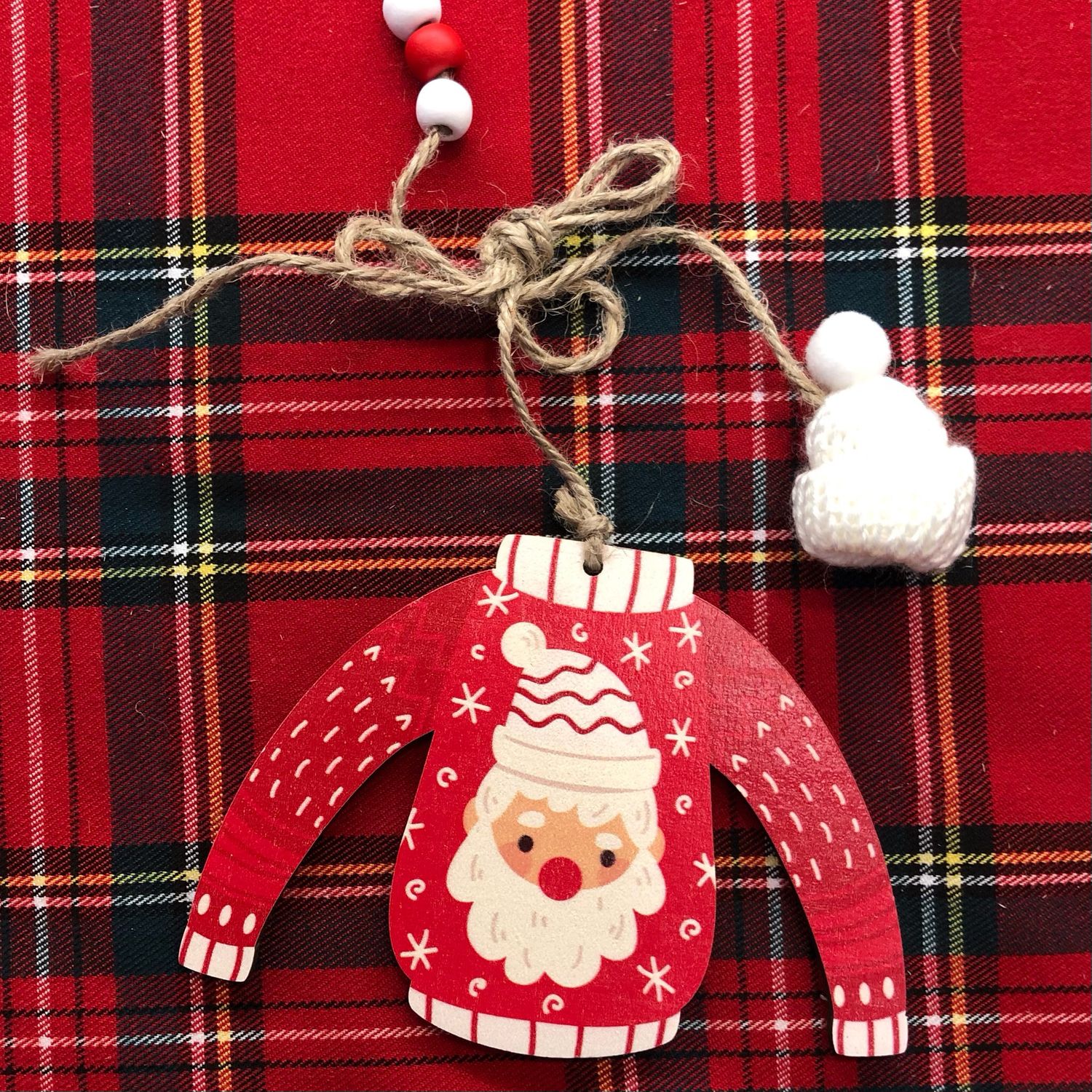 Addobbi Maglione con Babbo Natale in Legno