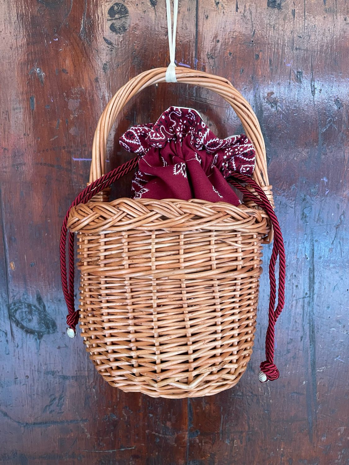 Cestino Intrecciato con sacchetto Bandana Bordeaux