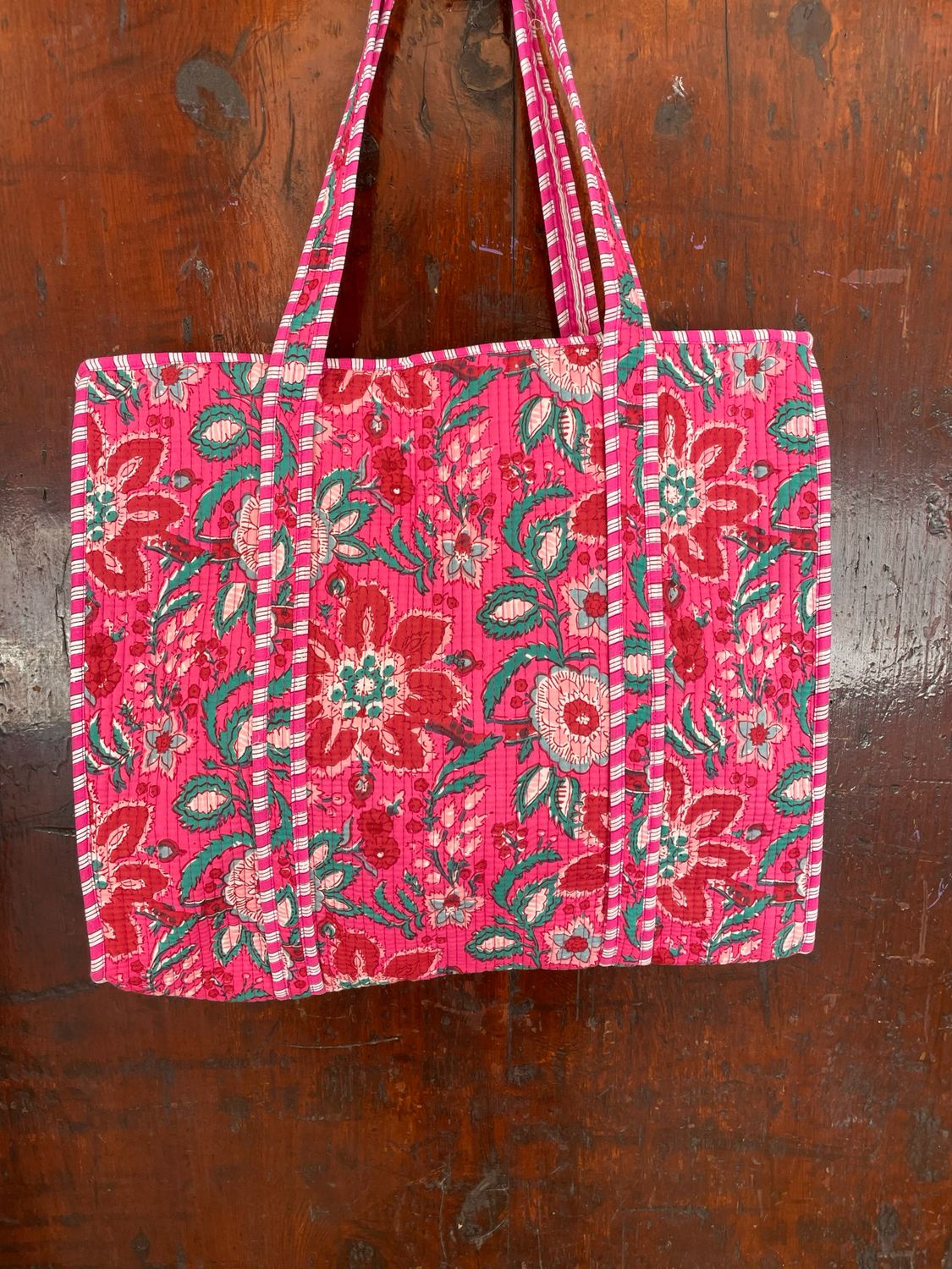 Tote Bag Indiane Cotone CON CERNIERA Liberty Rossi, Fucsia e Tiffany