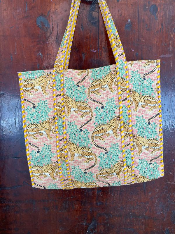 Tote Bag Indiane Ghepardi Base Beige