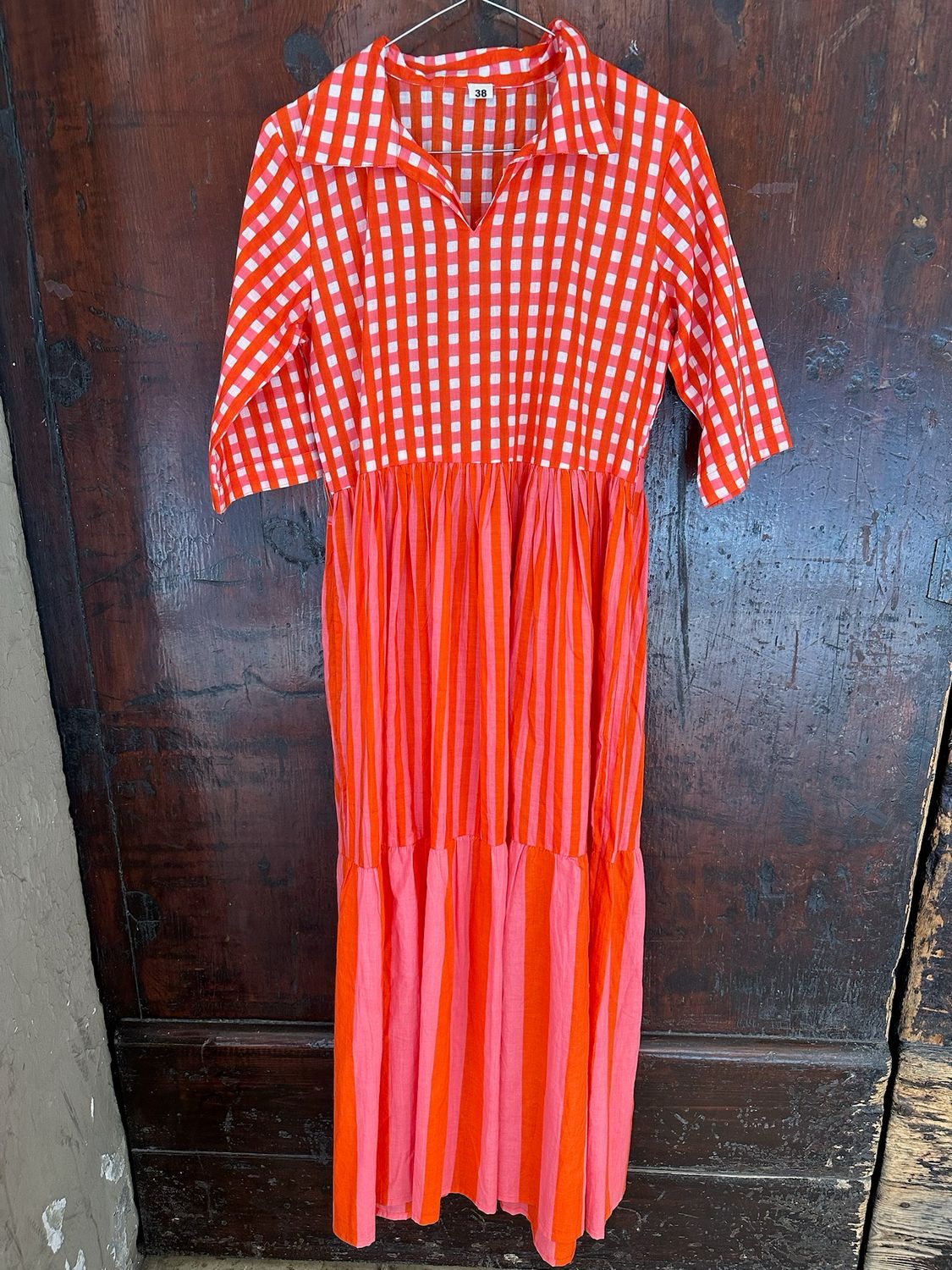 Vestitone Cotone Indiano Quadretto e Rigone Arancio