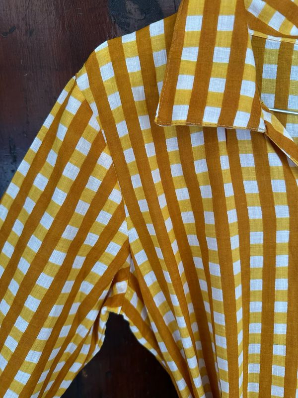 Vestitone Cotone Indiano Quadretto e Rigone Giallo