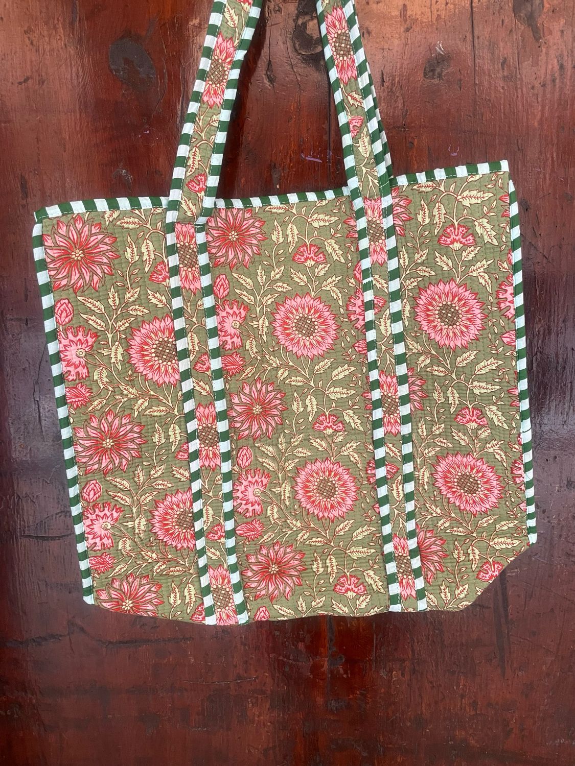 Tote Bag Indiane Fiori Liberty base Verde