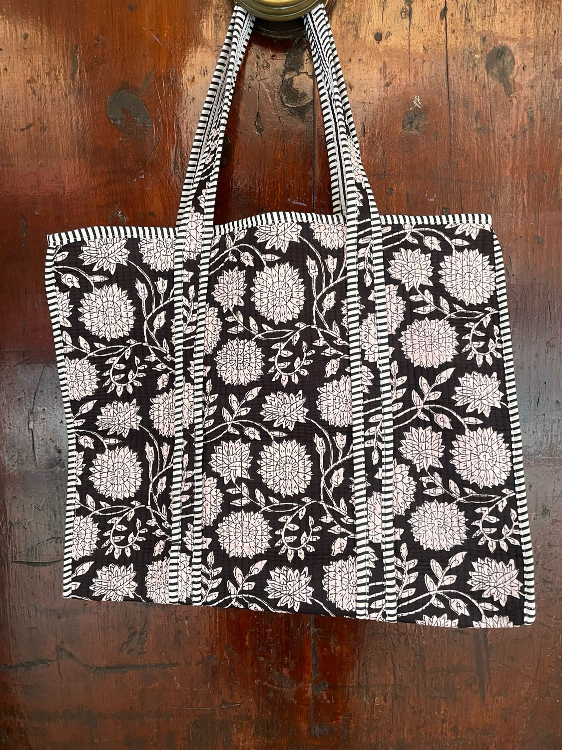 Tote Bag Indiane Fiori liberty base nera