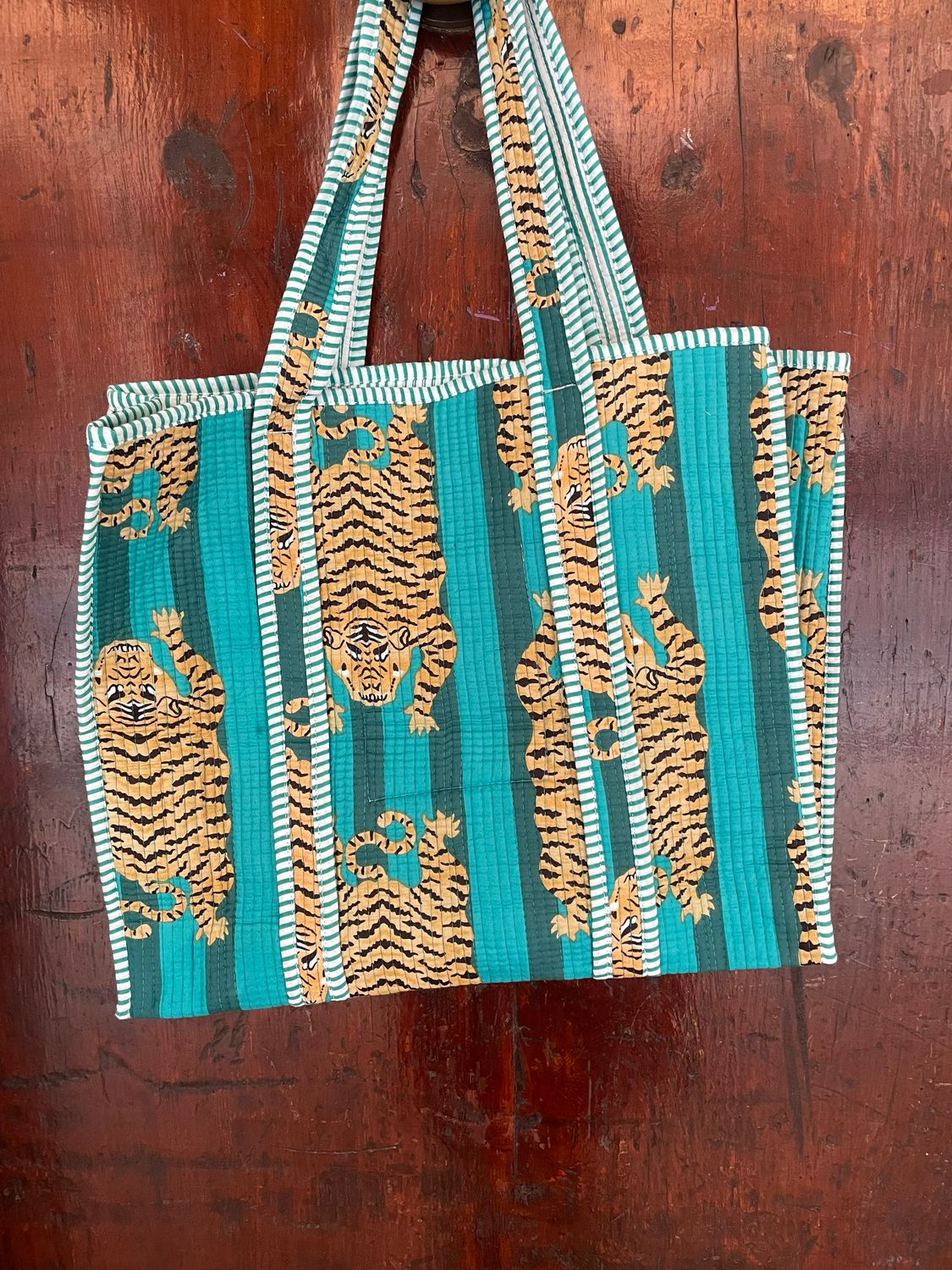 Tote Bag Indiane Tigri base ottanio