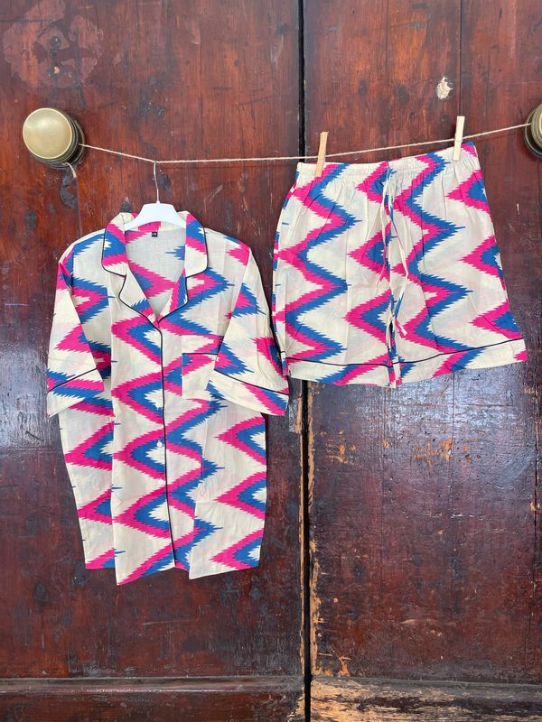 Pigiamino Indiano Corto Navajo Fucsia e Azzurro