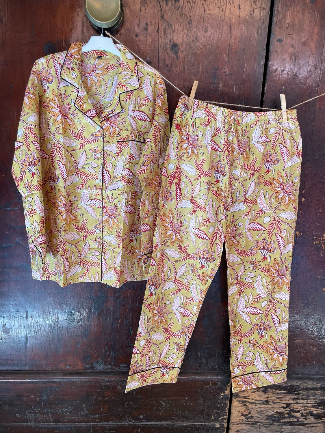 Pigiamino Indiano Lungo Fiori Liberty Lime