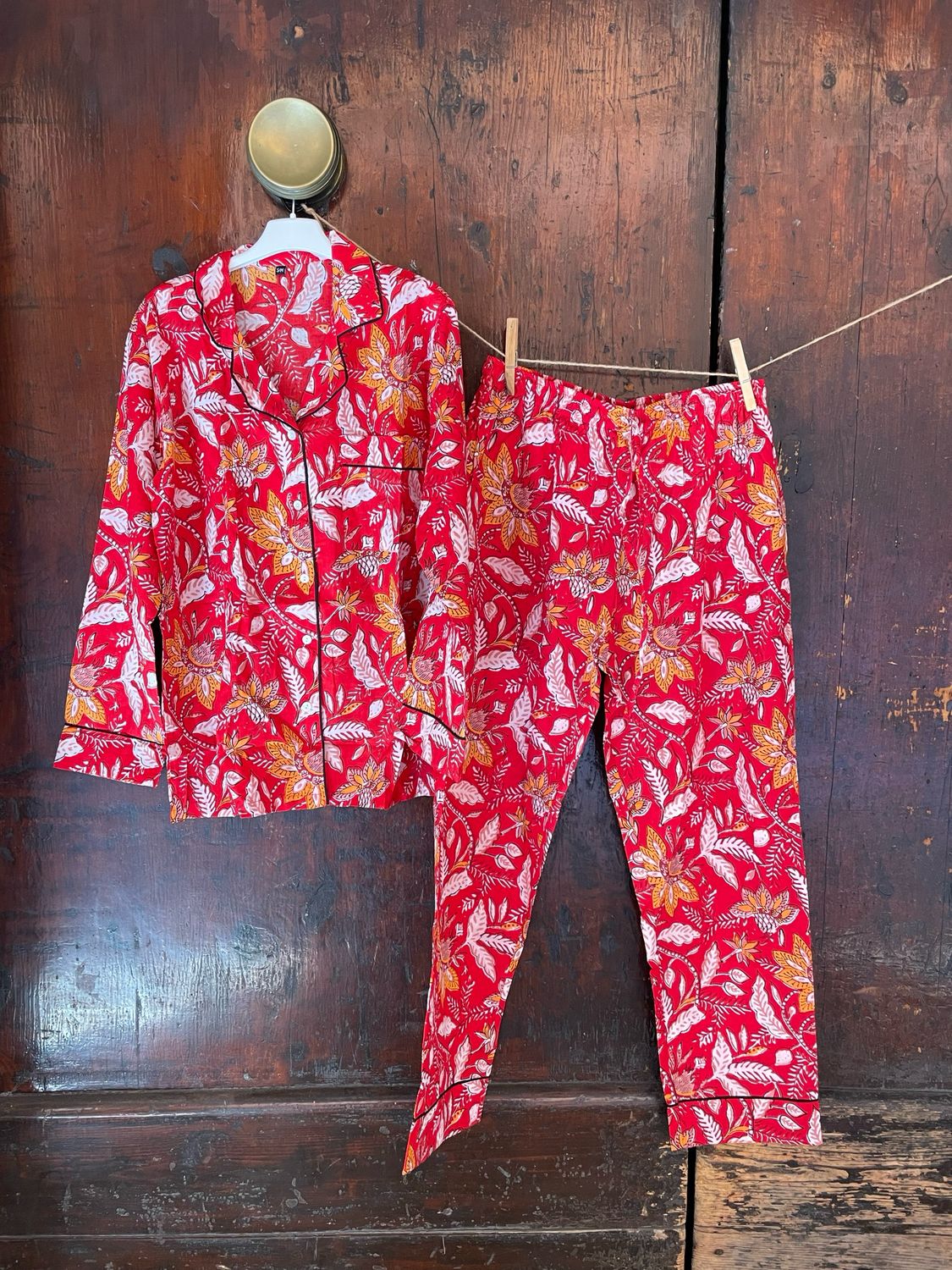 Pigiamino Indiano Lungo Fiori Liberty Rosso