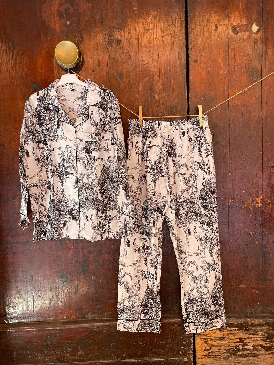 Pigiamino Indiano Lungo Toile Bianco e Nero