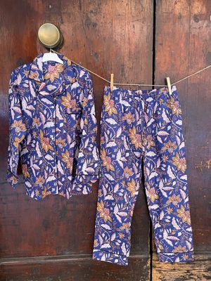 Pigiamino Indiano Lungo Fiori Liberty Bluette