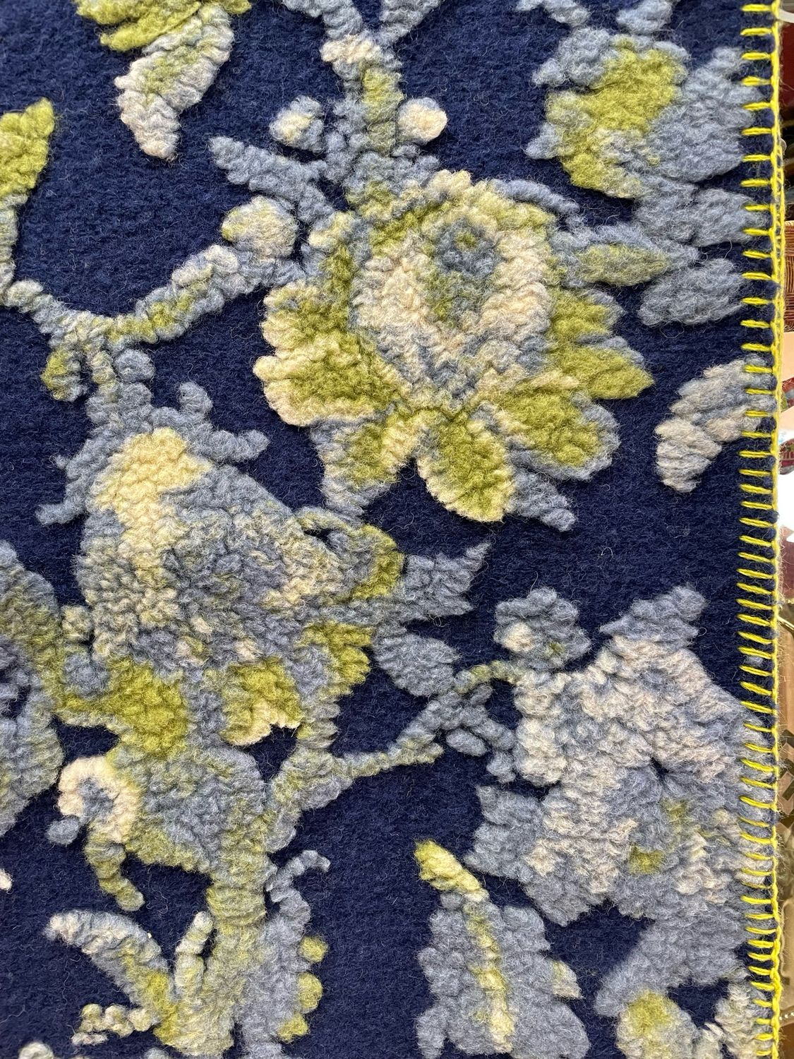 Plaid Lana Cotta Fiori Base Blu