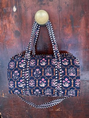 Duffle Bag Indiano Fiori Base Blu CON TRACOLLA