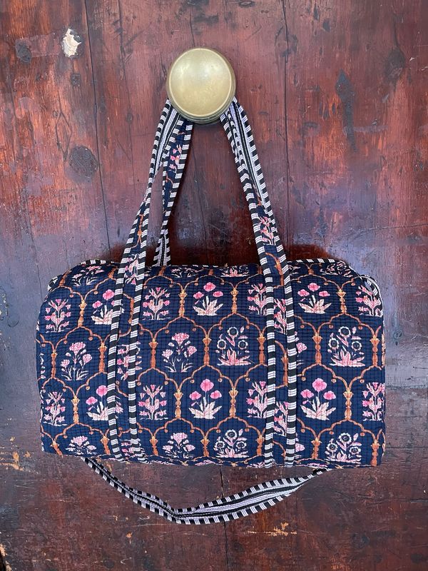 Duffle Bag Indiano Fiori Base Blu CON TRACOLLA