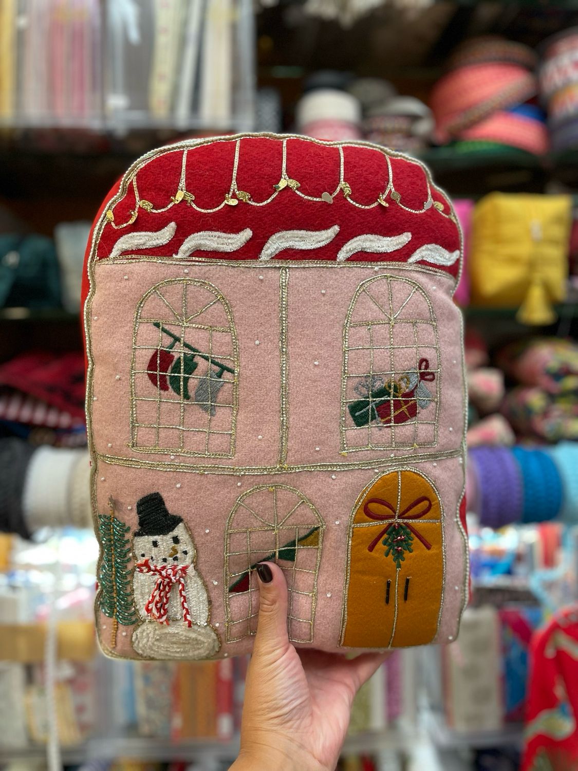 Cuscino Natale Casetta Rosa