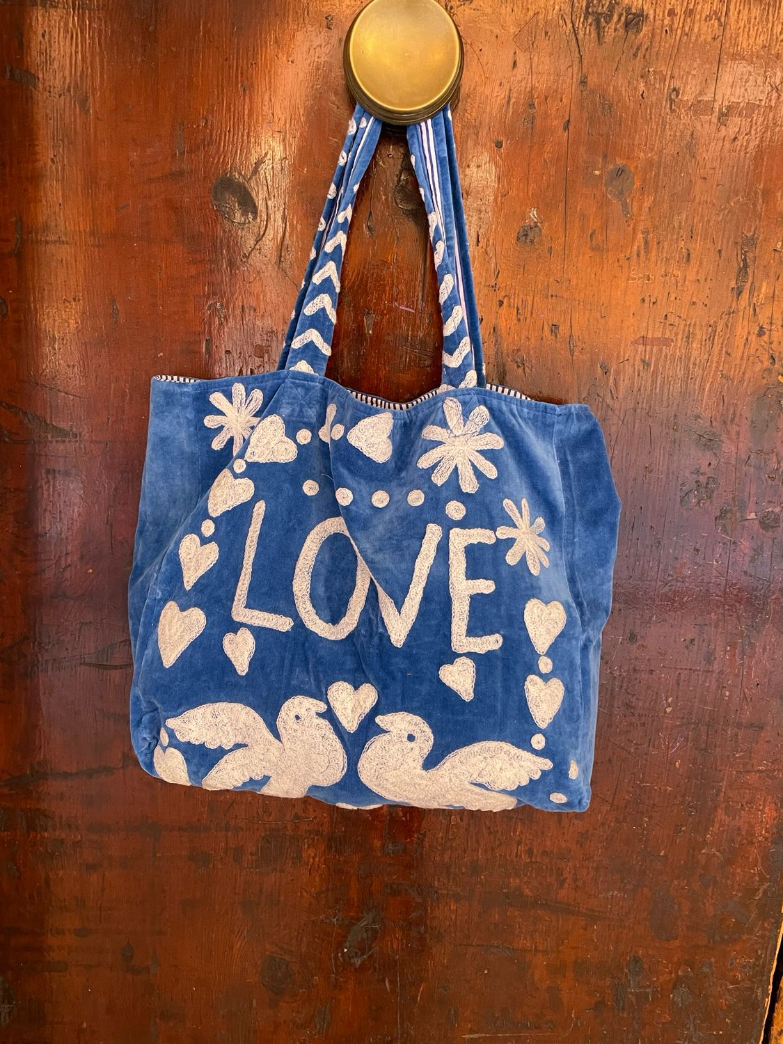 Tote Bag Indiana Morbida Velluto Blu LOVE