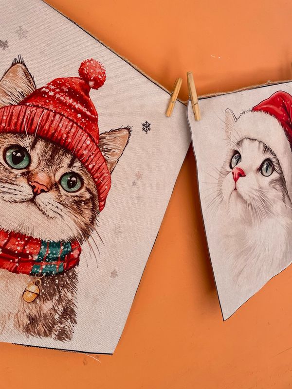 Piazzato per cuscino Natalizio Gatti con fondo Beige 50X50 cm