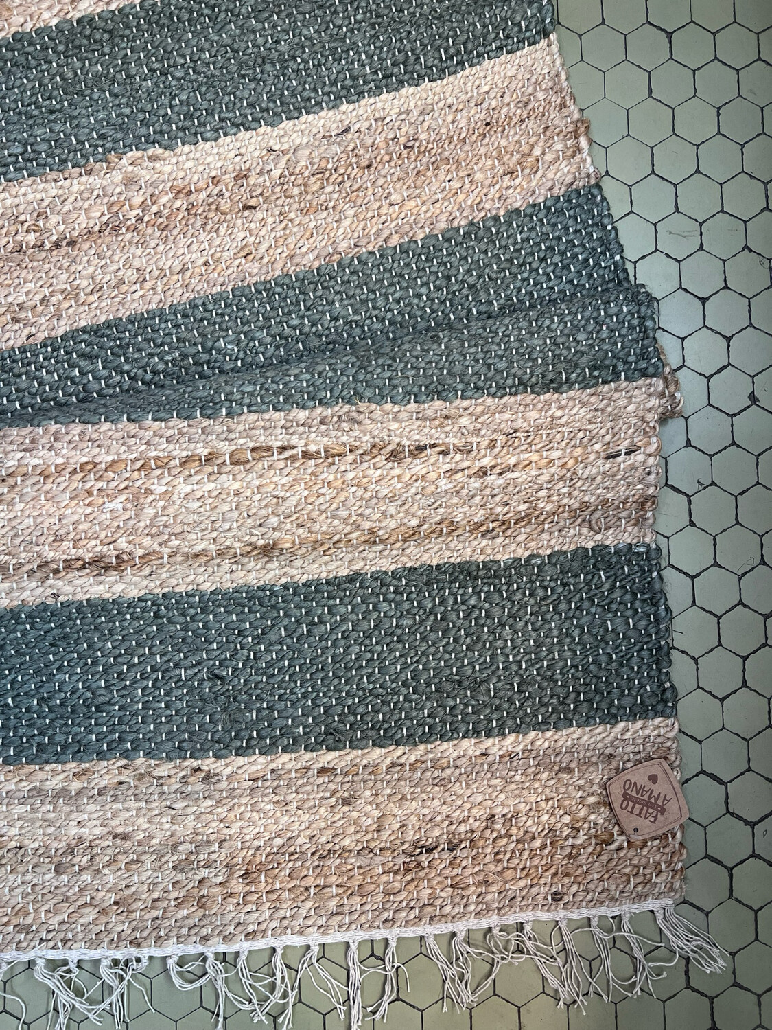 Stuoino Juta, Fantasia: Righe Verde Salvia e Juta