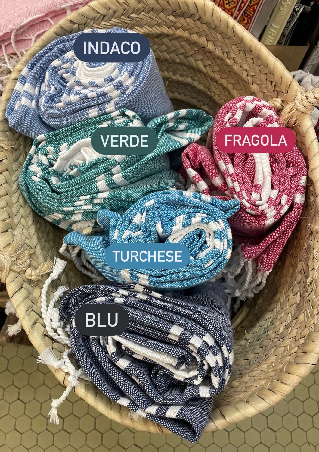 Teli Mare Fouta Righe Bianche, Colore: Blu