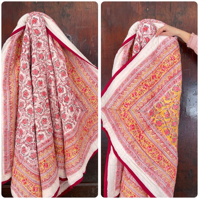 Trapunta Morbida 150x225 SINGOLO Giallo e Fiori Verdi e Rosa