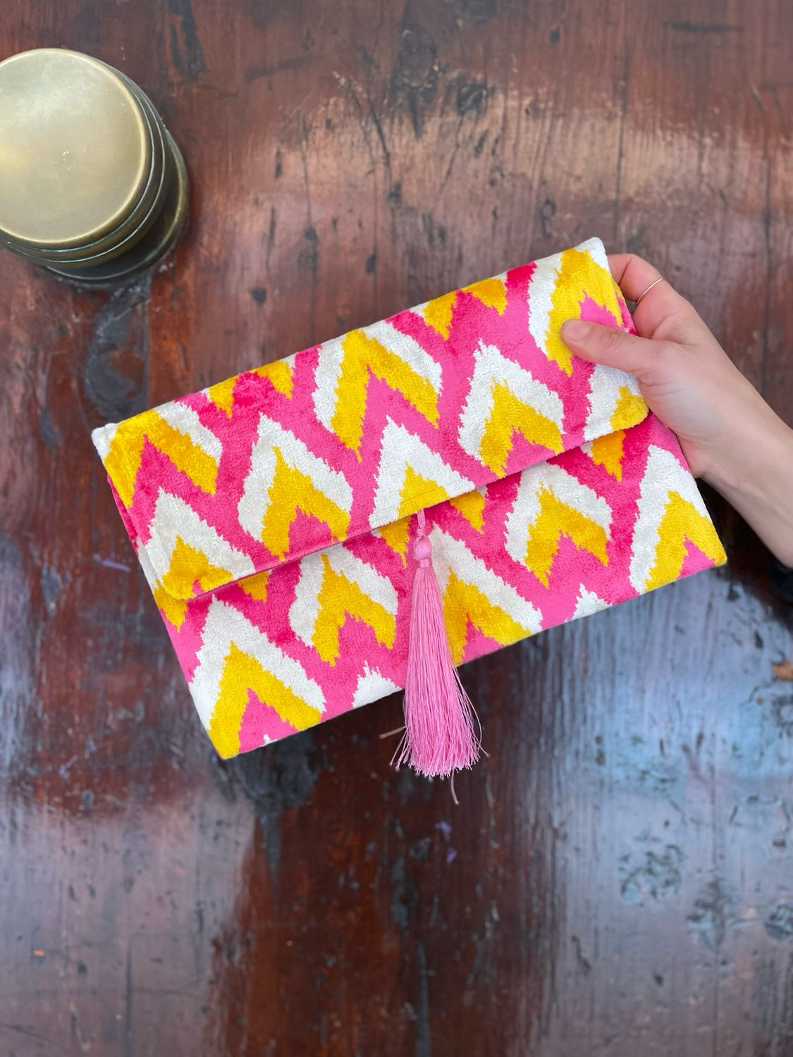 Pochette Velvet Panna, Rosa e Gialla Pochette Velvet Panna, Rosa e Gialla