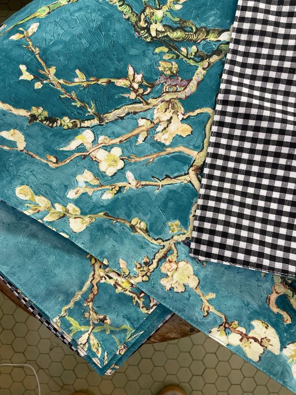 Tovagliette Americane Resinate Fiori di CIliegi e Vichy Nero