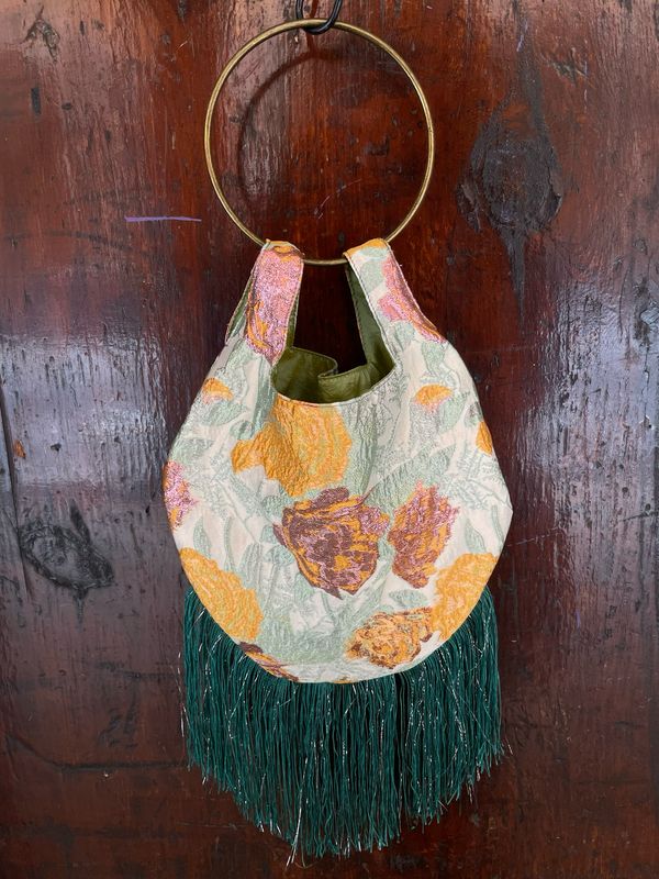 Borsetta Lola Fiori Arancio Frangia Smeraldo