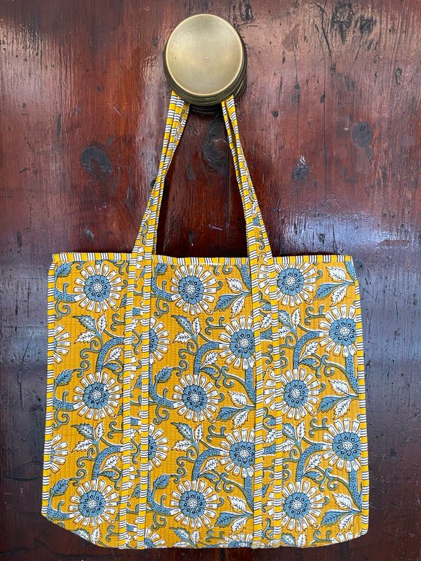 Tote Bag Indiane fiori fondo Giallo sole