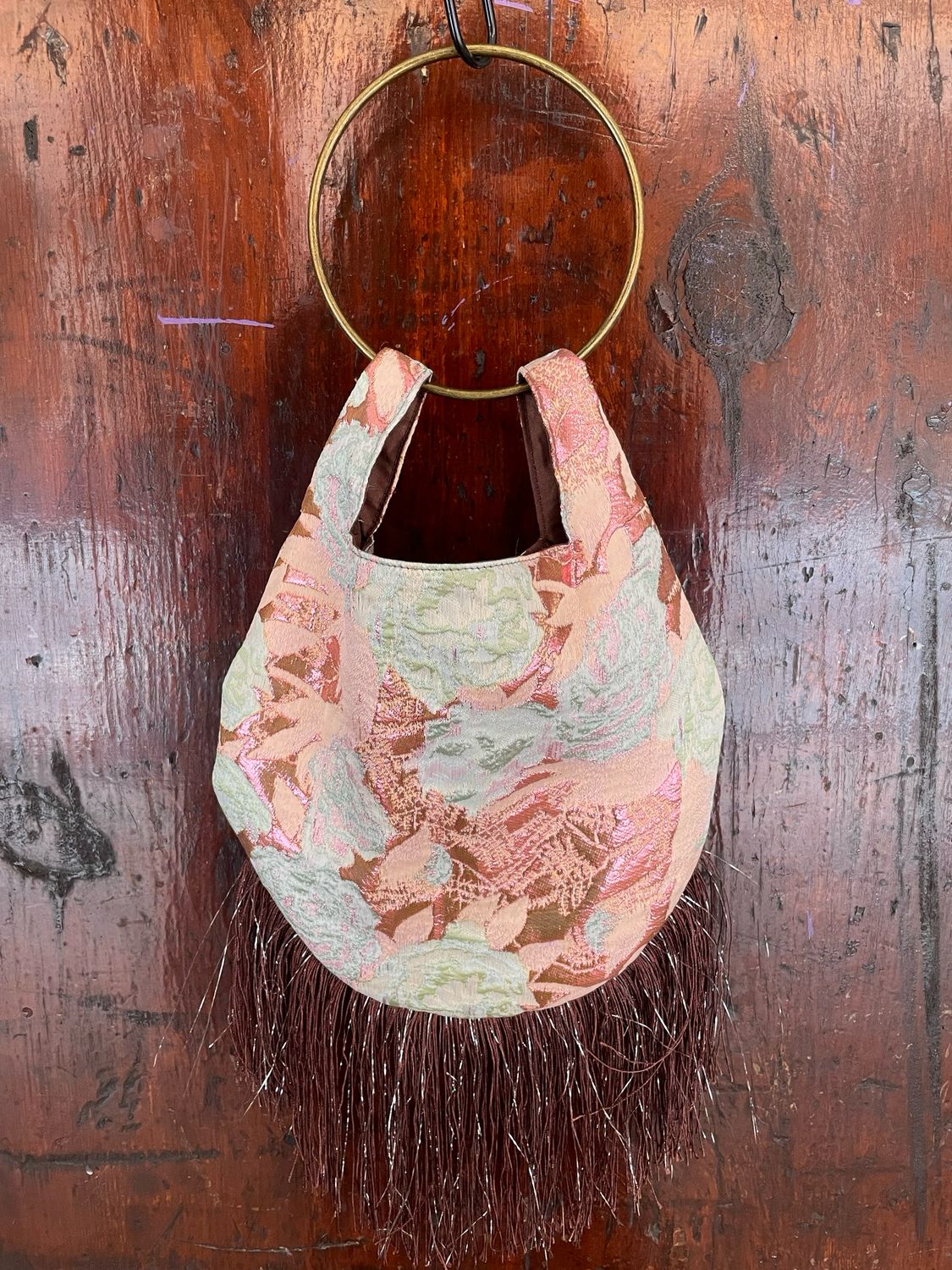 Borsetta Lola Fiori Rosa Frangia Marrone