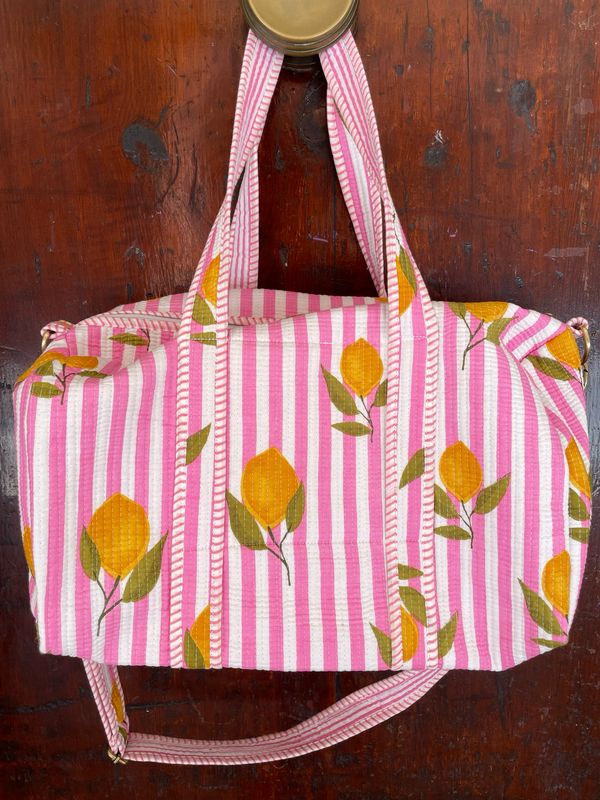 Duffle Bag Indiano Limoni fondo Righe Rosa/bianca