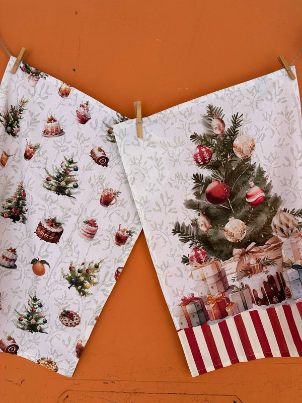 Strofinacci Natale Christmas Day Vintage-set di due