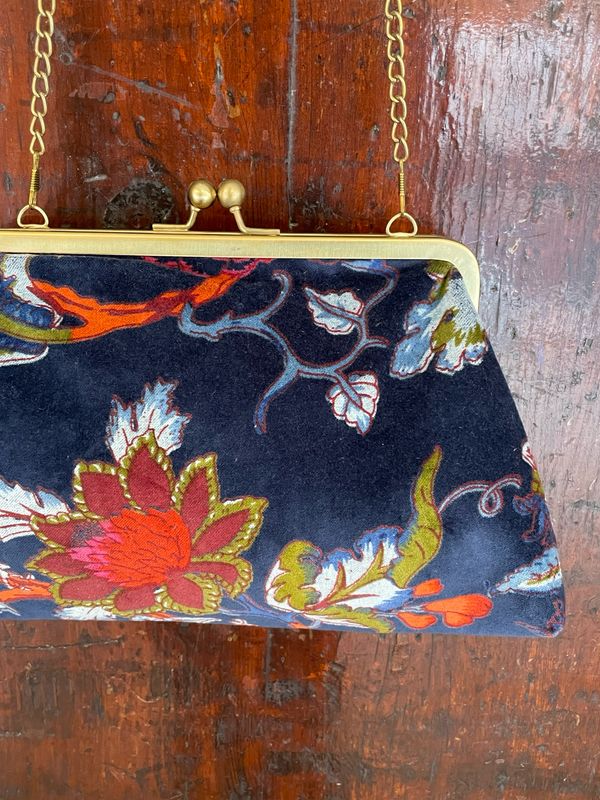 Borsa Clic Clac Velluto Indiano Media Blu Notte
