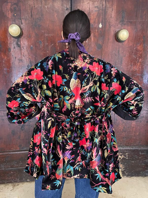 Kimono in Velluto Indiano Nero