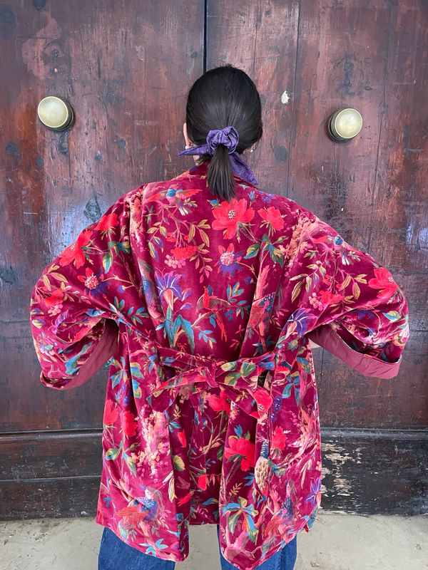 Kimono in Velluto Indiano Bordeaux