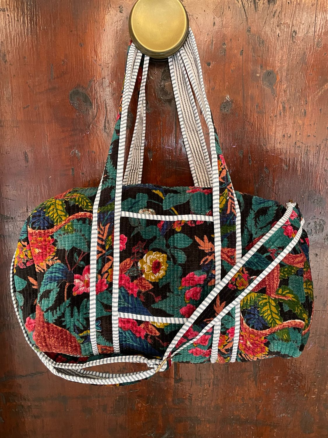 Duffle Bag Velluto Nera e Verde con scimmie