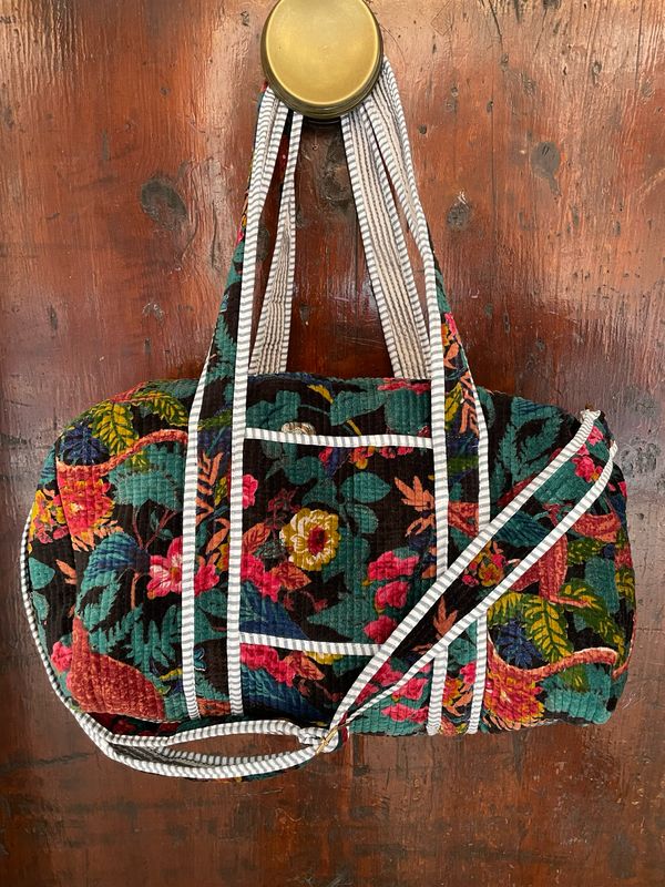 Duffle Bag Velluto Nera e Verde con scimmie