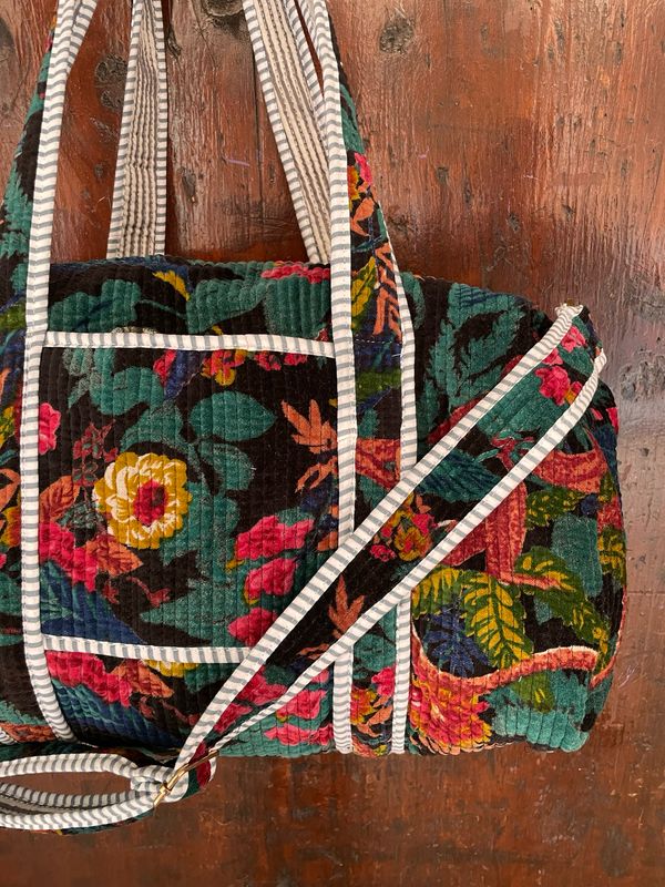 Duffle Bag Velluto Nera e Verde con scimmie